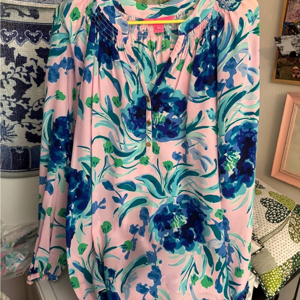 Lilly Pulitzer Pink and Blue Floral Blouse